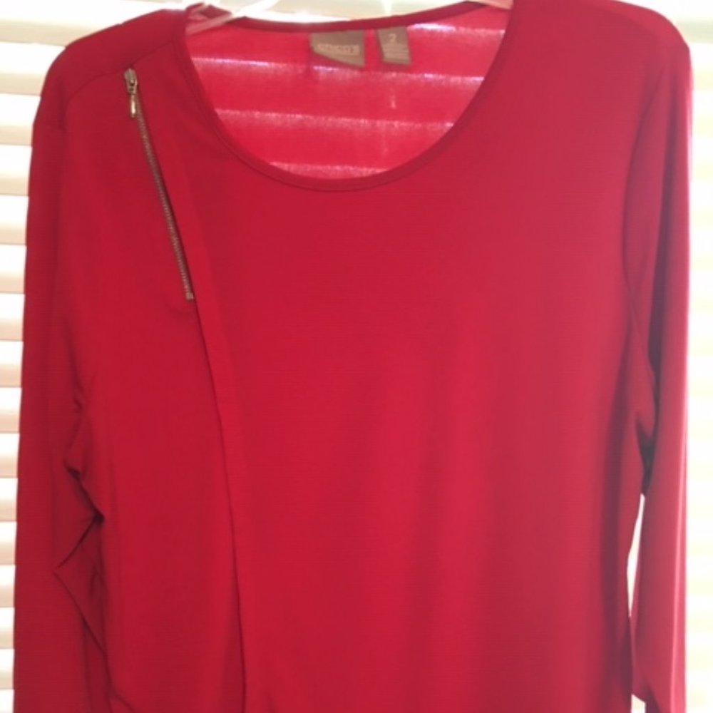 Chico's Red Three Quarter Sleeve Top